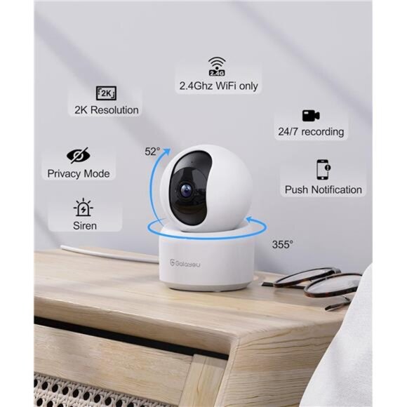 Indoor Security Camera 2K, Pet Camera, 360 Degree WiFi Home Security Camera - Picture 2 of 7